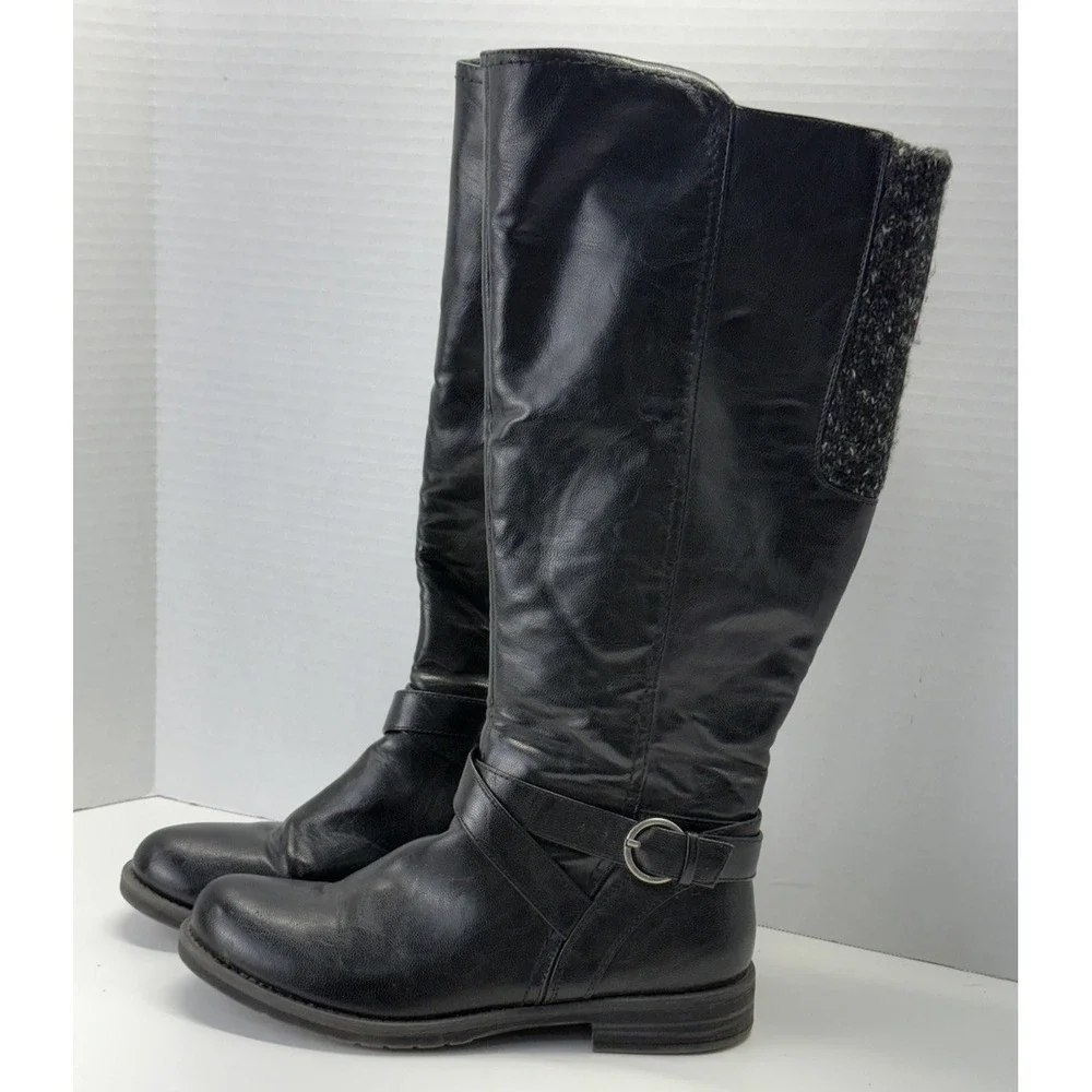 Baretraps Carrie Women's Sz‎ 7M Wide Calf Black Faux Leather Knee-High Boots